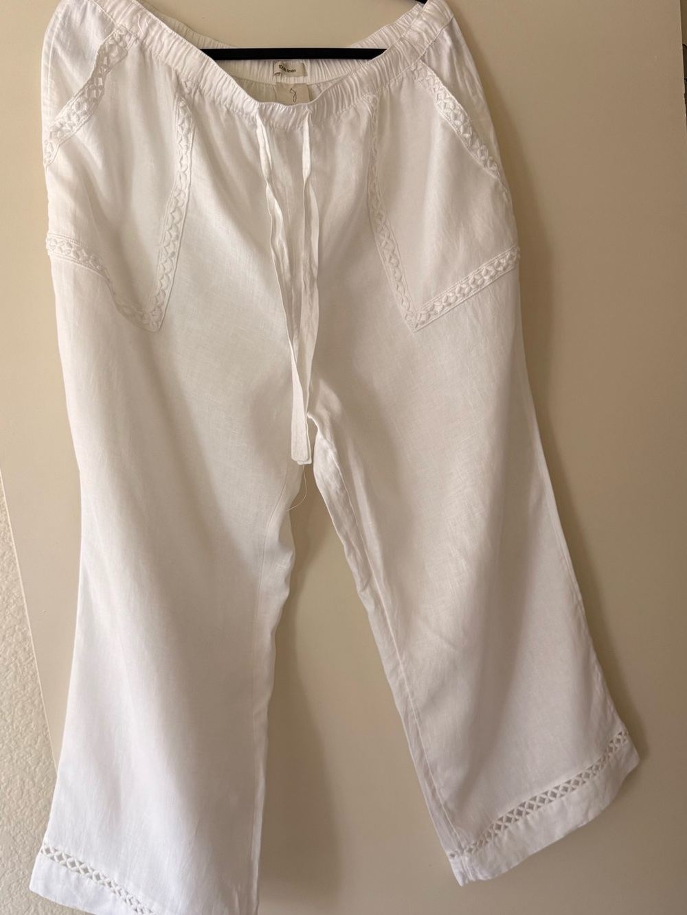 Joie White Cotton Drawstring Lace-Trim Pants